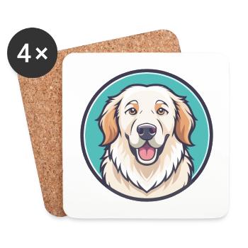 Grande Pyrénées Chien Race Dessin animé Kawaii Clipart - Dessous de verre (lot de 4) - blanc - Devant