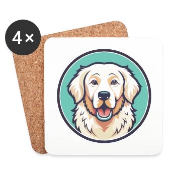 Ungarische Kuvasz Hunderasse Cartoon Kawaii Clipart - Untersetzer (4er-Set) - Weiß - Vorne