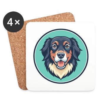 Hovawart Chien Race Coloré Dessin animé Kawaii Clipart - Dessous de verre (lot de 4) - blanc - Devant