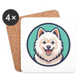 Spitz japonais chien race dessin animé Kawaii Clipart - Dessous de verre (lot de 4) - blanc - Devant
