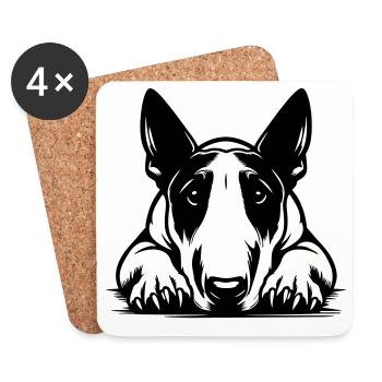 Bull Terrier Head with Paws - Coasters (set of 4) - white - Front