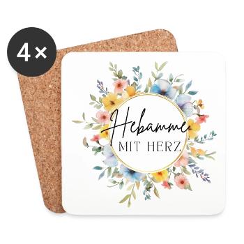 Hebamme mit Herz - personalisierbares Design - Untersetzer (4er-Set) - Weiß - Vorne