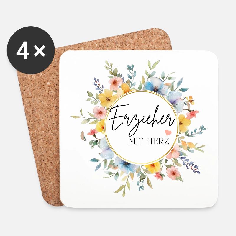Erzieher mit Herz - personalisierbares Design - Untersetzer (4er-Set) - Weiß