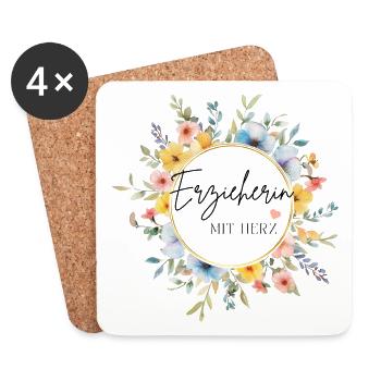 Erzieherin mit Herz - personalisierbares Design - Untersetzer (4er-Set) - Weiß - Vorne