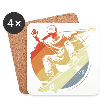 Skateur Garçon Look Vintage - Dessous de verre (lot de 4) - blanc - Devant