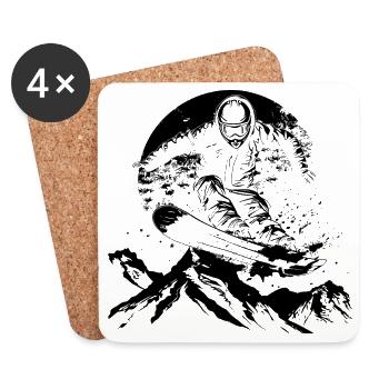 Snowboarder Drawing - Coasters (set of 4) - white - Front