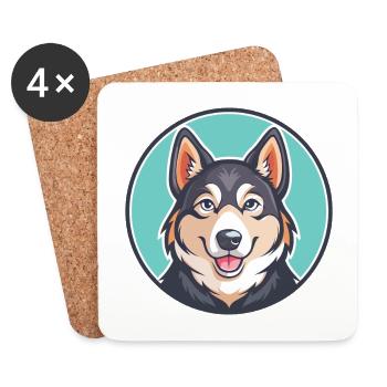 Karelo Finlandais Laïka Chien Race Dessin Animé Kawaii Pet - Dessous de verre (lot de 4) - blanc - Devant