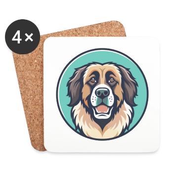 Leonberger Chien Race Dessin animé Kawaii Clipart Animal - Dessous de verre (lot de 4) - blanc - Devant
