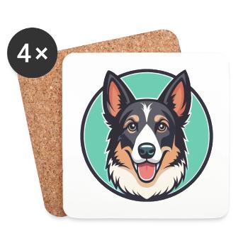 Chien de berger de Majorque Race Dessin animé Kawaii Clipart - Dessous de verre (lot de 4) - blanc - Devant