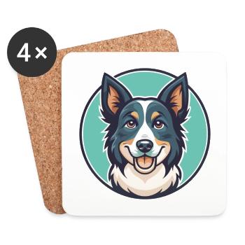 Koolie Hund Rasse Cartoon Kawaii Clipart Tier Haustier - Untersetzer (4er-Set) - Weiß - Vorne