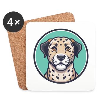 Leopard Cur Dog Breed Funny Cartoon Kawaii Clipart - Coasters (set of 4) - white - Front