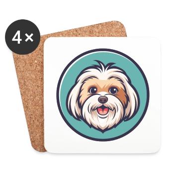 Chien maltais race dessin animé personnage Kawaii Clipart - Dessous de verre (lot de 4) - blanc - Devant