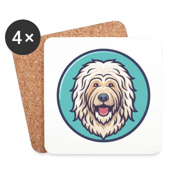 Komondor Hunderasse Bunte Karikatur Kawaii Clipart - Untersetzer (4er-Set) - Weiß - Vorne