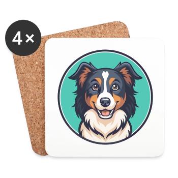 Miniature American Shepherd Dog Breed Cartoon Pet - Coasters (set of 4) - white - Front