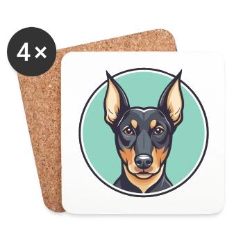 Manchester Terrier Dog Breed Cartoon Kawaii - Coasters (set of 4) - white - Front