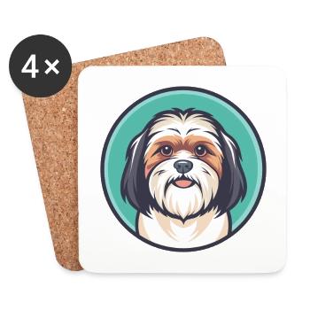 Maltais Shih Tzu Chien Race Dessin animé Kawaii Clipart - Dessous de verre (lot de 4) - blanc - Devant