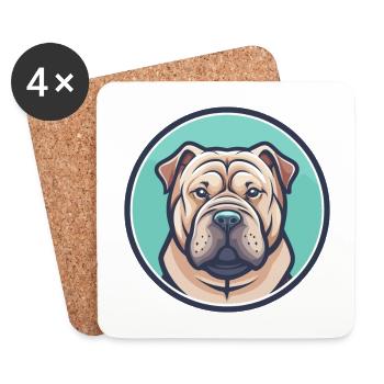 Miniatur Shar Pei Hunderasse Karikatur Kawaii - Untersetzer (4er-Set) - Weiß - Vorne