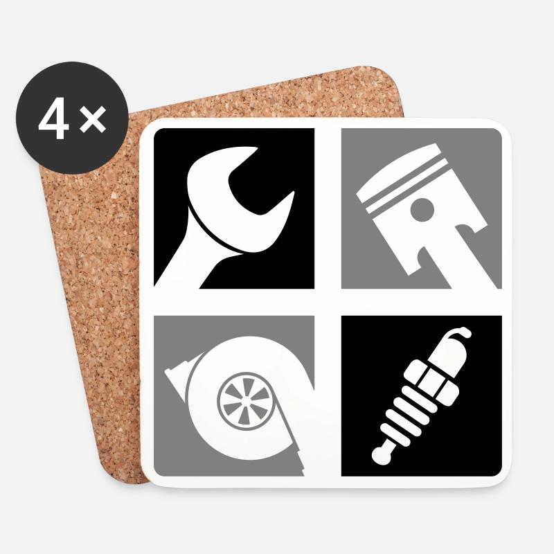 Schraubenschlüssel Kolben Turbo Zündkerze Emblem - Untersetzer (4er-Set) - Weiß