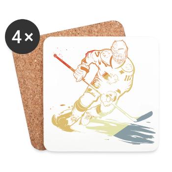 Joueur de hockey sur glace croquis rétro - Dessous de verre (lot de 4) - blanc - Devant