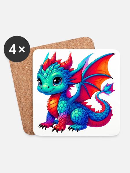 Drache - Untersetzer (4er-Set) - Weiß