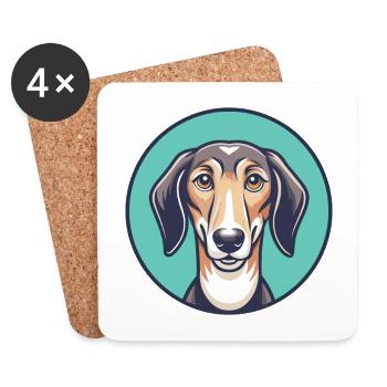 Mudhol Hound Chien Race Dessin animé Kawaii Clipart Animal de compagnie - Dessous de verre (lot de 4) - blanc - Devant