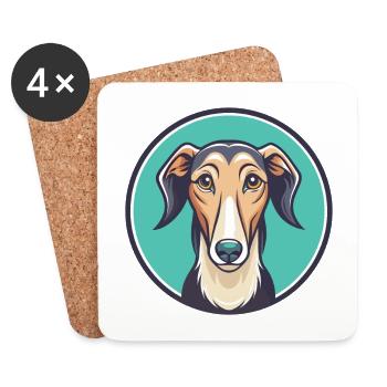 Vieux lévrier croate race de chien dessin animé Kawaii - Dessous de verre (lot de 4) - blanc - Devant