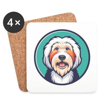 Vieux chien de berger anglais chien race dessin animé Kawaii animal de compagnie - Dessous de verre (lot de 4) - blanc - Devant