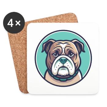 Vieux bouledogue anglais chien race drôle dessin animé Kawaii - Dessous de verre (lot de 4) - blanc - Devant
