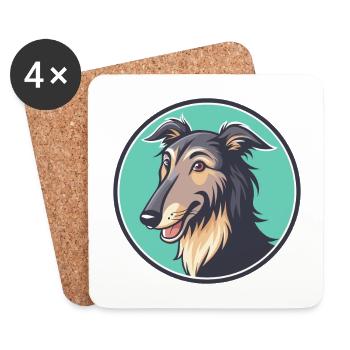 Pampas Deerhound Dog Breed Cartoon Kawaii Clipart - Coasters (set of 4) - white - Front