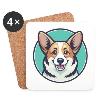 Pembroke Welsh Corgi Chien Race Dessin animé Kawaii Pet - Dessous de verre (lot de 4) - blanc - Devant