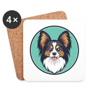 Papillon Hunderasse Bunte Karikatur Kawaii Clipart - Untersetzer (4er-Set) - Weiß - Vorne