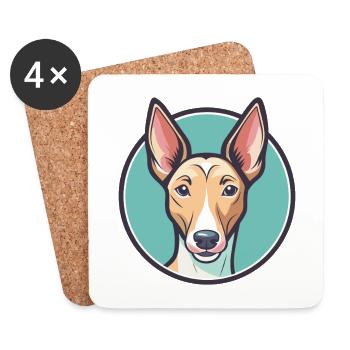 Podenco Canario Chien Race Dessin animé Kawaii Clipart - Dessous de verre (lot de 4) - blanc - Devant