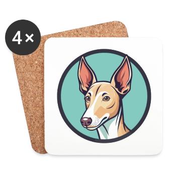 Podenco Ibicenco Chien Race Dessin animé Kawaii Clipart - Dessous de verre (lot de 4) - blanc - Devant