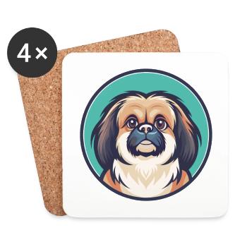 Chien pékinois race dessin animé Kawaii Clipart Animal - Dessous de verre (lot de 4) - blanc - Devant