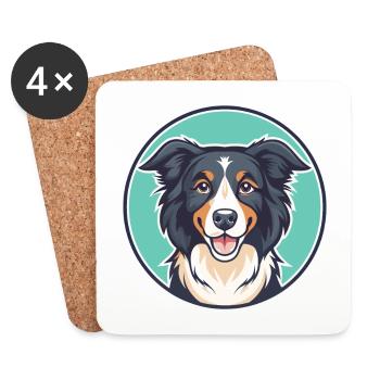 Chien de berger picard, race de chien, dessin animé, Kawaii, Clipart - Dessous de verre (lot de 4) - blanc - Devant