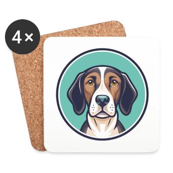Pointer chien race dessin animé personnage Kawaii Clipart - Dessous de verre (lot de 4) - blanc - Devant