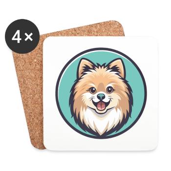 Poméranien Spitz Chien Race Dessin Animé Kawaii Clipart - Dessous de verre (lot de 4) - blanc - Devant