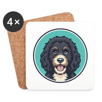 Portuguese Water Dog Breed Cartoon Kawaii Clipart - Coasters (set of 4) - white - Front