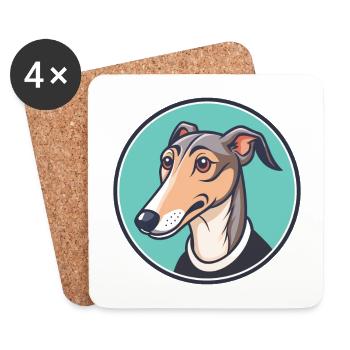 Rampur Greyhound Chien Race Dessin animé Kawaii Clipart - Dessous de verre (lot de 4) - blanc - Devant