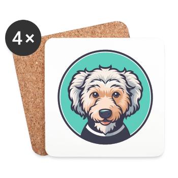 Pumi chien race dessin animé Kawaii Clipart Illustration - Dessous de verre (lot de 4) - blanc - Devant