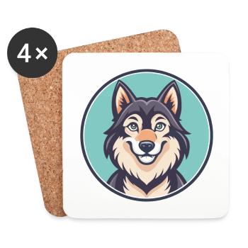 Saarloos loup chien race dessin animé Kawaii Clipart - Dessous de verre (lot de 4) - blanc - Devant
