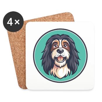 Schapendoes Chien Race Drôle Dessin animé Kawaii Clipart - Dessous de verre (lot de 4) - blanc - Devant