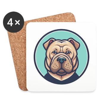 Shar Pei Chien Race Coloré Dessin animé Kawaii Clipart - Dessous de verre (lot de 4) - blanc - Devant