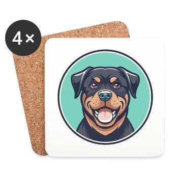 Rottweiler chien race dessin animé Kawaii Clipart Animal - Dessous de verre (lot de 4) - blanc - Devant
