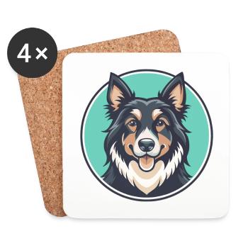 Romanian Raven Shepherd Dog Breed Cartoon Kawaii - Coasters (set of 4) - white - Front