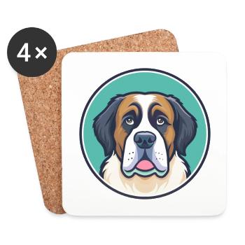Saint Bernard Dog Breed Cartoon Kawaii Clipart Pet - Coasters (set of 4) - white - Front