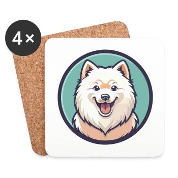 Samoyède Chien Race Dessin Animé Personnage Kawaii Clipart - Dessous de verre (lot de 4) - blanc - Devant