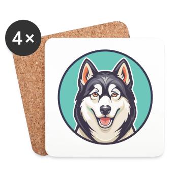 Sibirischer Husky Hunderasse Cartoon Kawaii Clipart - Untersetzer (4er-Set) - Weiß - Vorne