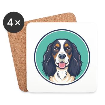 Russian Spaniel Dog Breed Cartoon Kawaii Clipart - Coasters (set of 4) - white - Front