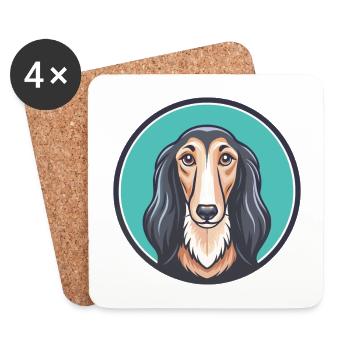 Saluki Chien Race Dessin animé Kawaii Clipart Animal Animal de compagnie - Dessous de verre (lot de 4) - blanc - Devant